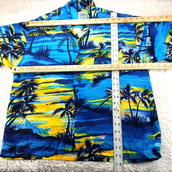 Vintage Ocean Current Hawaiian Shirt Men XL Blue Palm Tree Sun Set Print....... - Picture 5 of 8